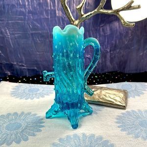 VintageEAPG Northwood Glass Co. Blue Opalescent Town Pump Tree Trunk Vase